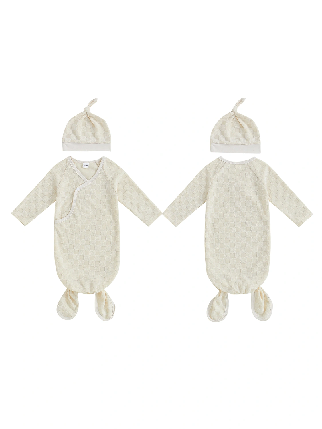 Baby Sleeping Bag with Hat, Newborn Knotted Gown Infant Swaddle