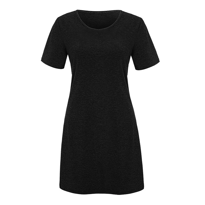 Women Short Casual Dress Short Sleeve Round Neck Solid Color  Dress