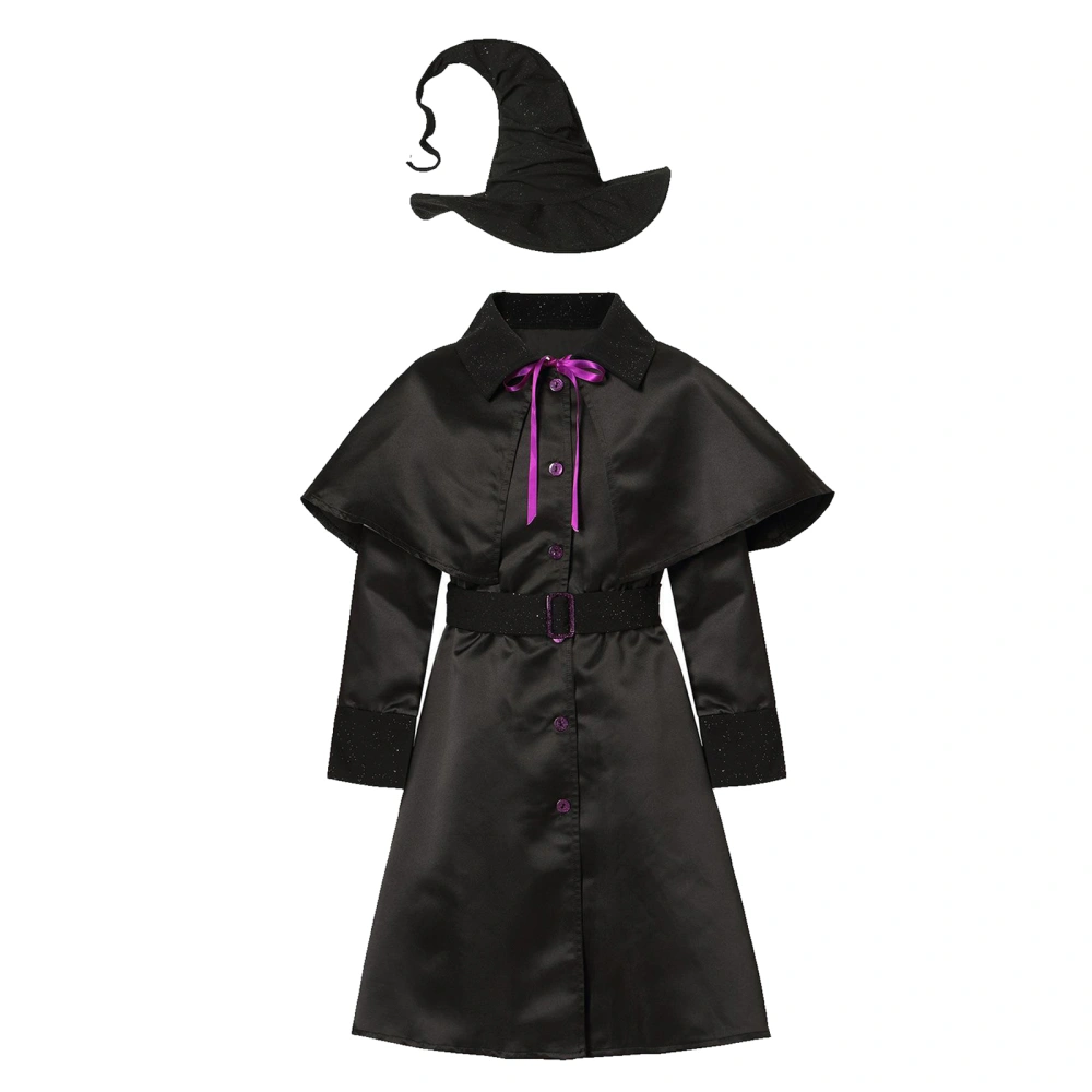 Women Halloween Costume Witch Dress with Belt Cape and Hat Set 