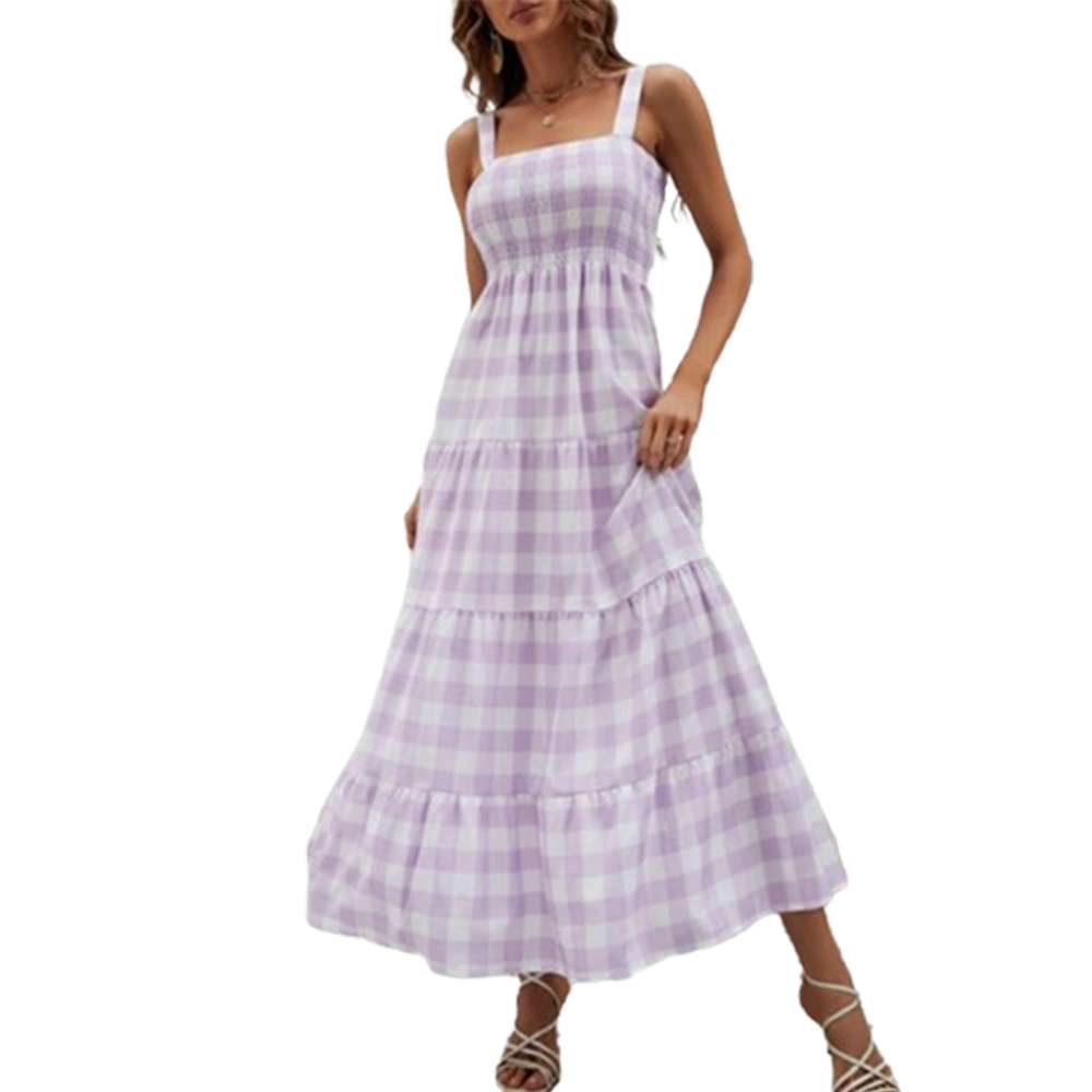 Women’s Tiered Tank Dress Summer Sleeveless Plaid Print A-Line Dress