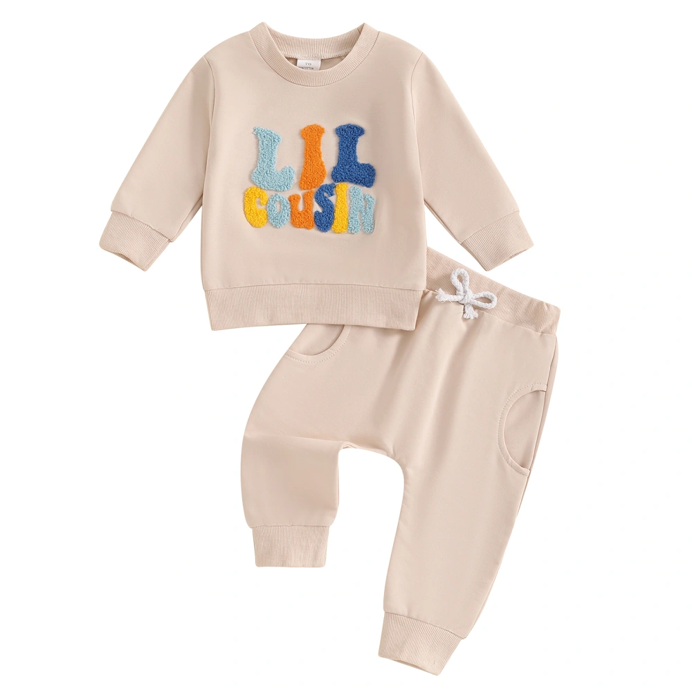 Baby Boys Fall Outfits Fuzzy Letter Embroidered Sweatshirts Pants