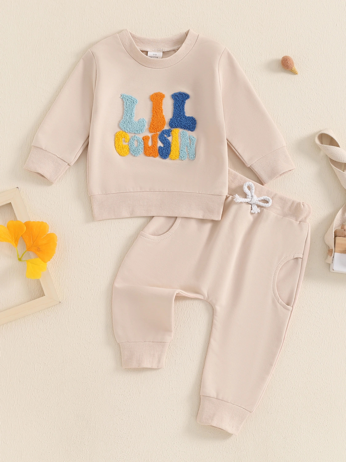 Baby Boys Fall Outfits Fuzzy Letter Embroidered Sweatshirts Pants