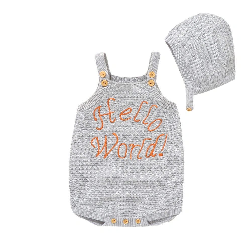 Baby 2-piece Outfit Sleeveless Embroidery Letters Knit Romper with Hat