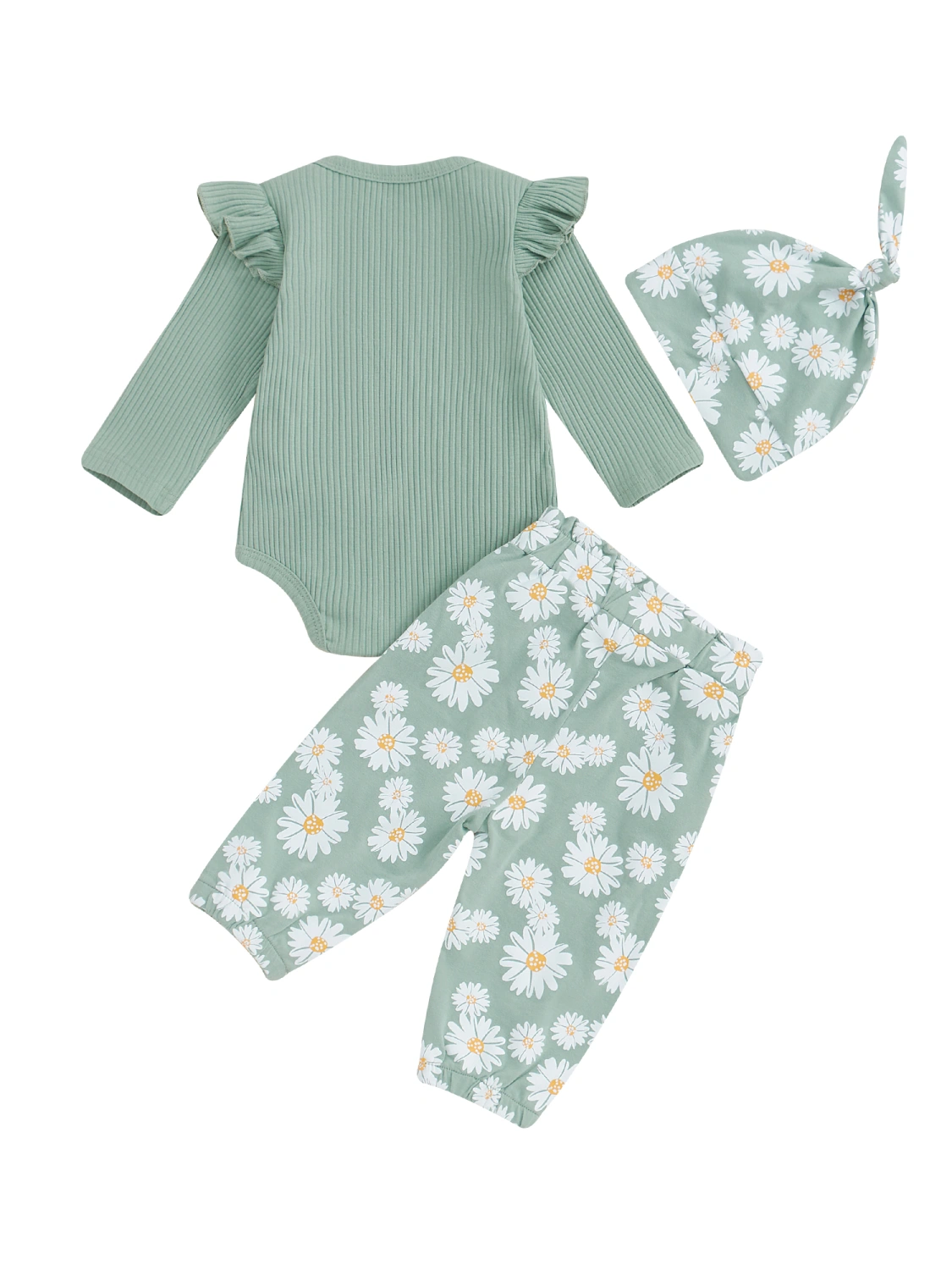 Baby Girl Fall Outfits Letter Print Crew Neck Romper Long Pants Hat