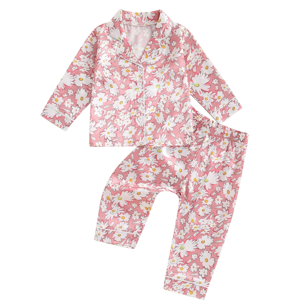 Girl Boy Fall Pajamas Set Animal/Floral Print Long Sleeve Tops Pants