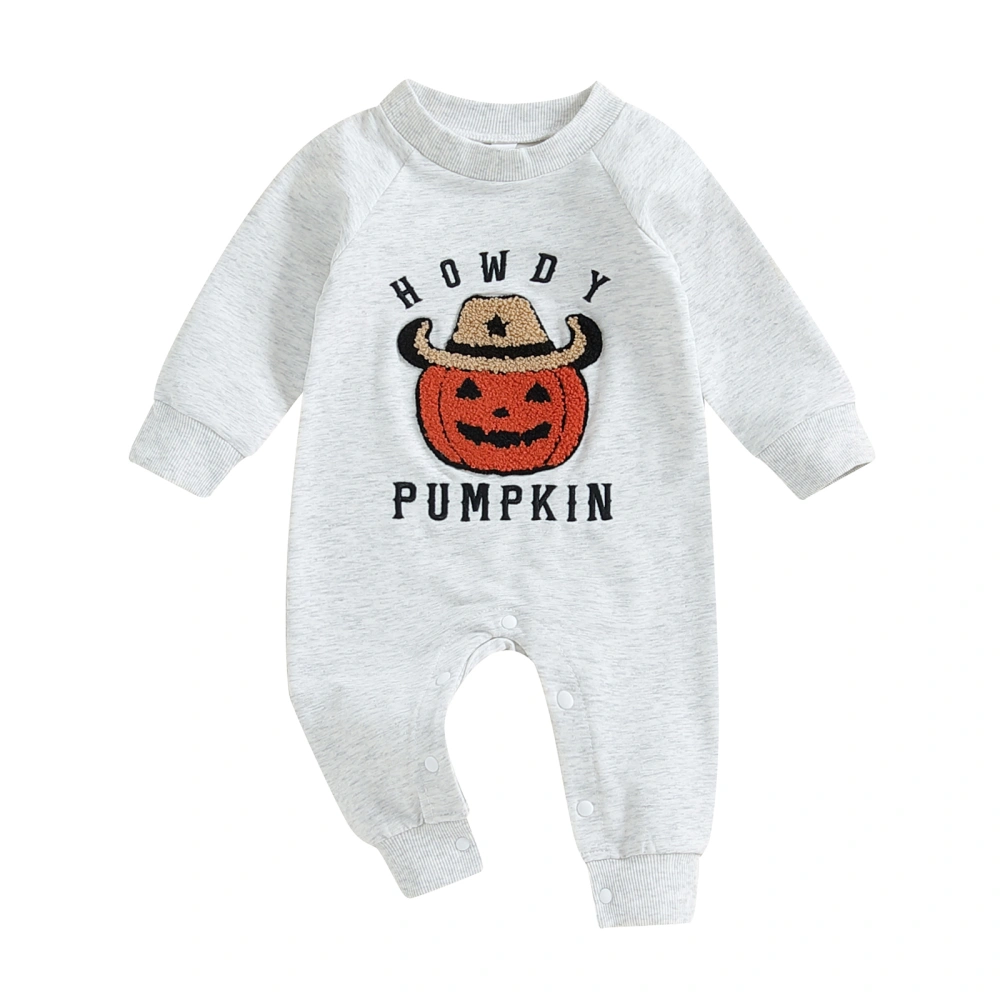 Baby Boy Halloween Sweatshirt Romper Pumpkin/Ghost Embroidery Jumpsuit