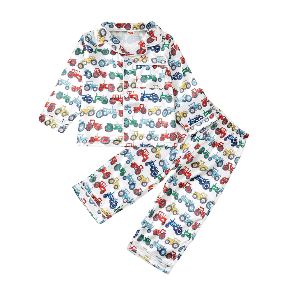 Kid Girls Boys Fall Pajamas Set Tractor Print Shirts Tops Pants