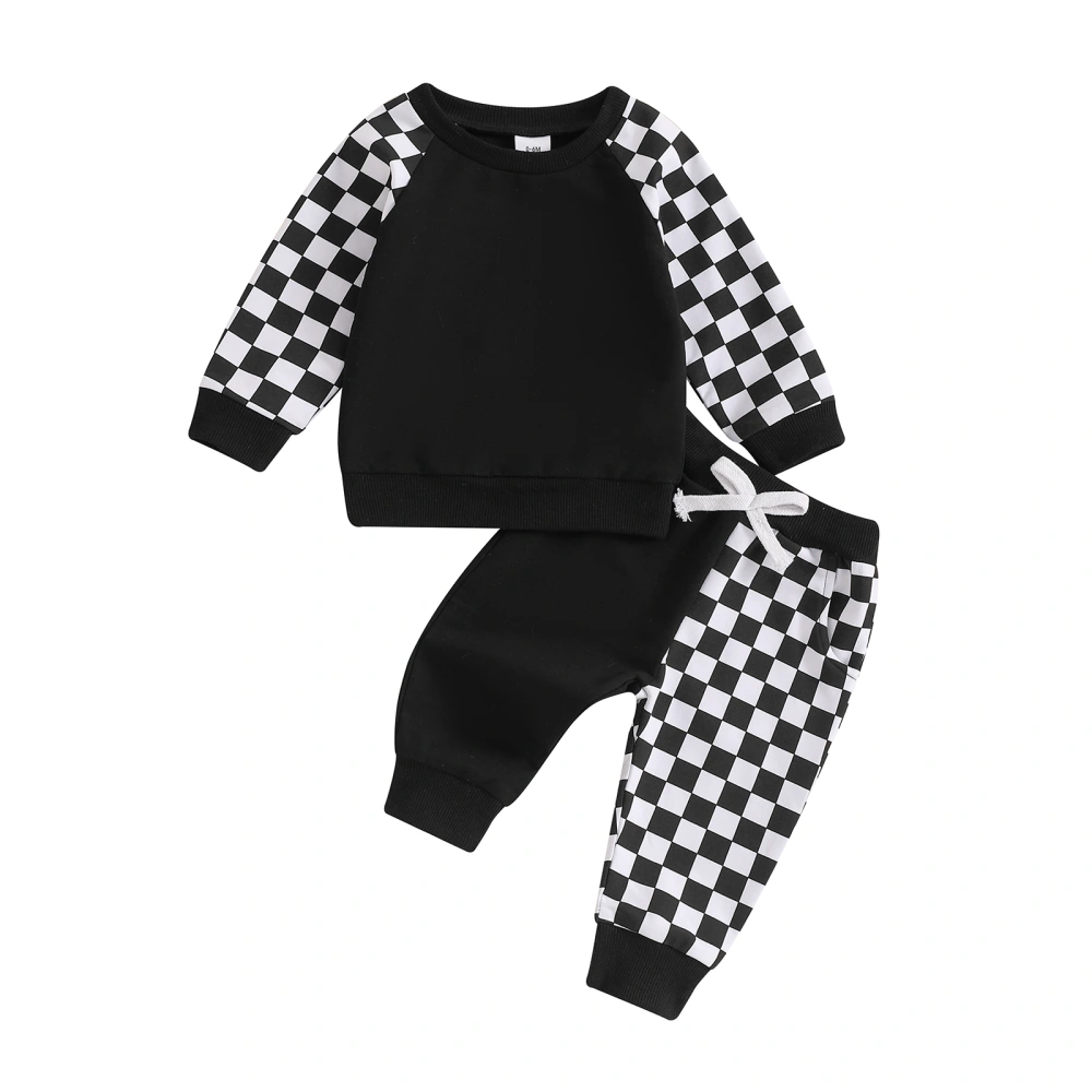 Baby Boy Fall Outfits Checkerboard Long Sleeve Sweatshirt+Pocket Pants