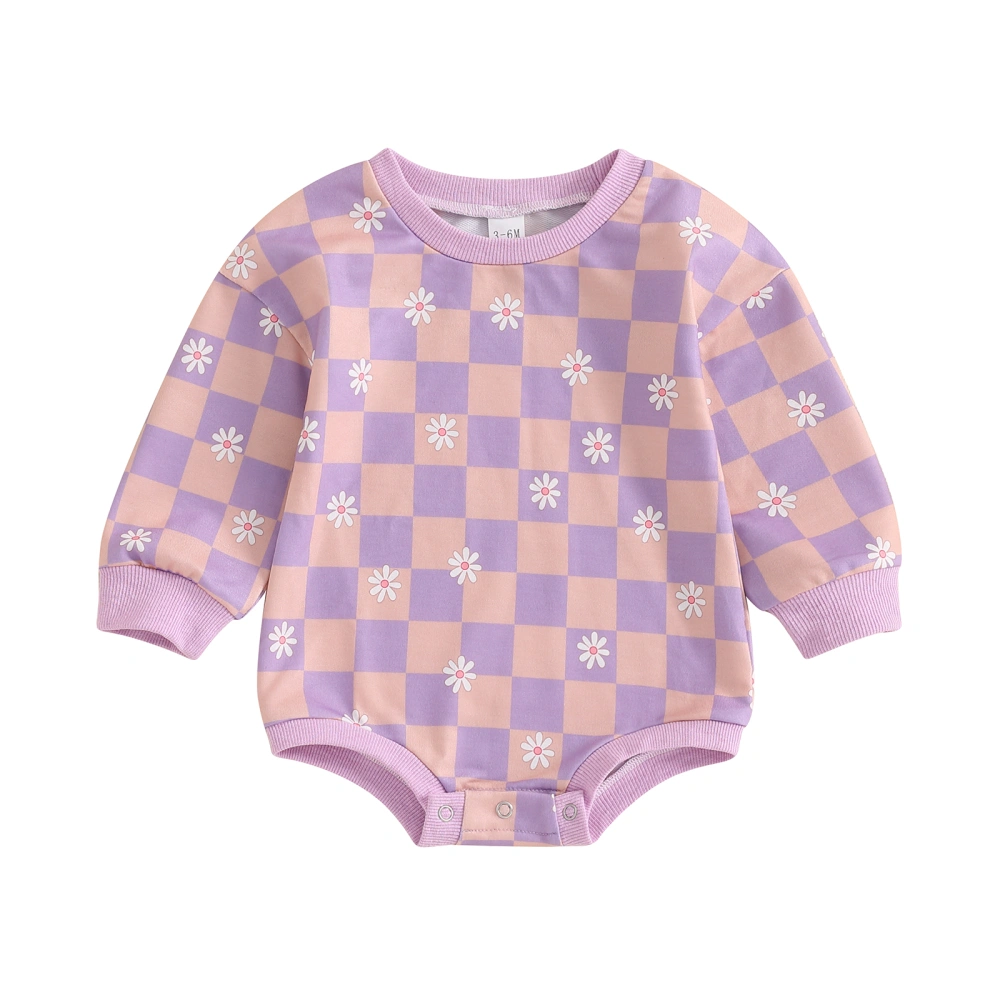 Baby Girls Sweatshirts Rompers Floral Checkerboard Print Bodysuit