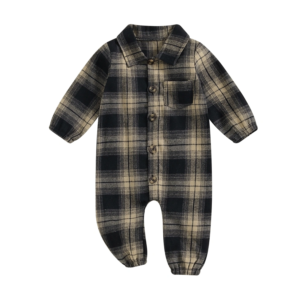 Baby Boys Jumpsuit, Long Sleeve Lapel Collar Plaid Newborn Romper