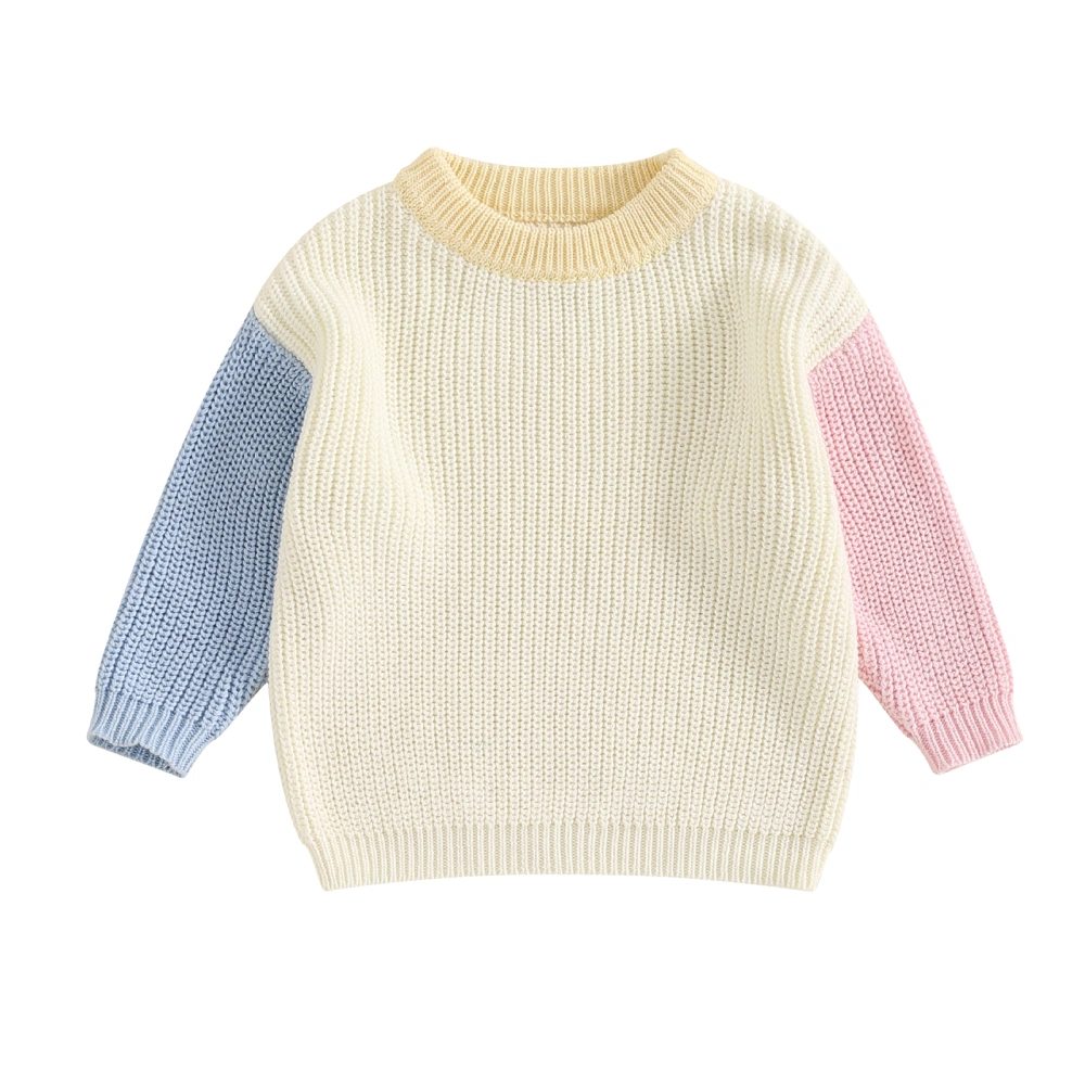 Toddler Girls Boys Sweater Contrast Color Long Sleeve Pullovers