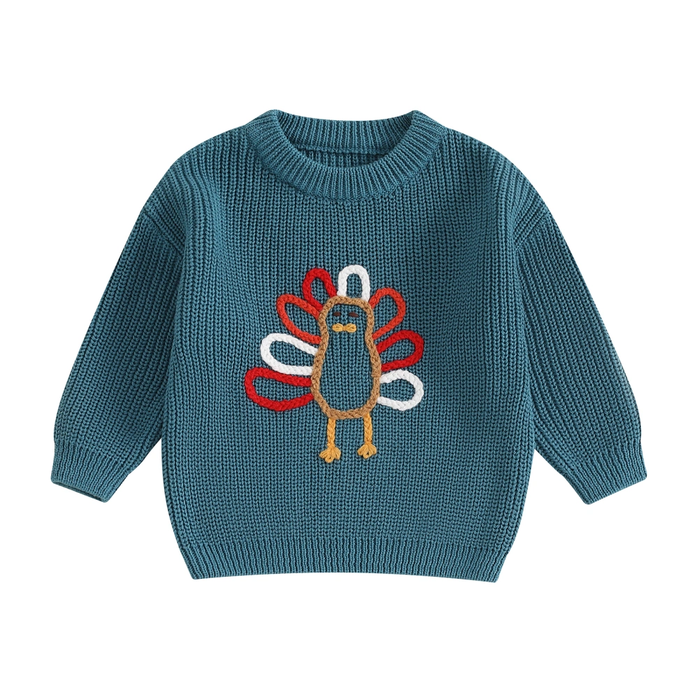 Baby Boy Girl Thanksgiving Sweater Turkey Embroidery Long Sleeve Tops