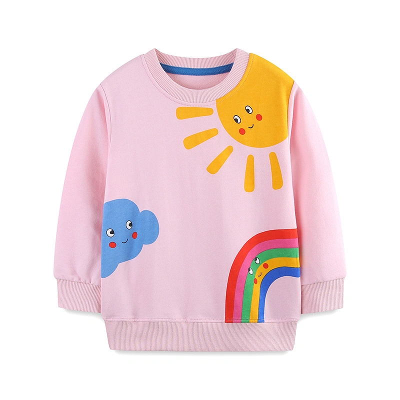 Girl Sweatshirt Cartoon Sun Cloud Rainbow Print Long Sleeve Pullovers