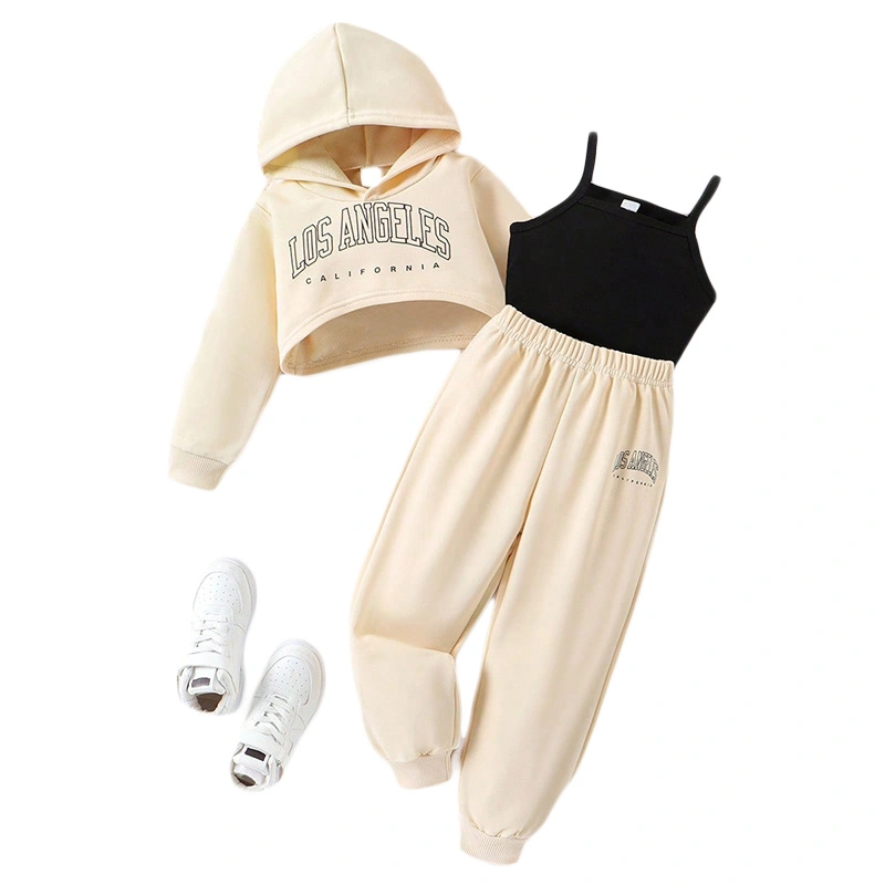 Kids Girl Fall Outfits Letter Print Hooded Hoodies Cami Tops Pants