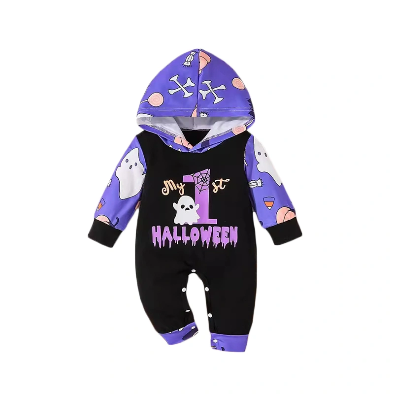 Baby Boy Halloween Hooded Jumpsuit Ghost Long Sleeve Sweatshirt Romper