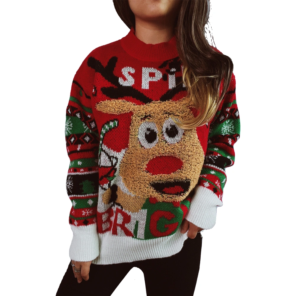 Women Christmas Sweater Elk/Santa Drop Shoulder Long Sleeve Loose Tops