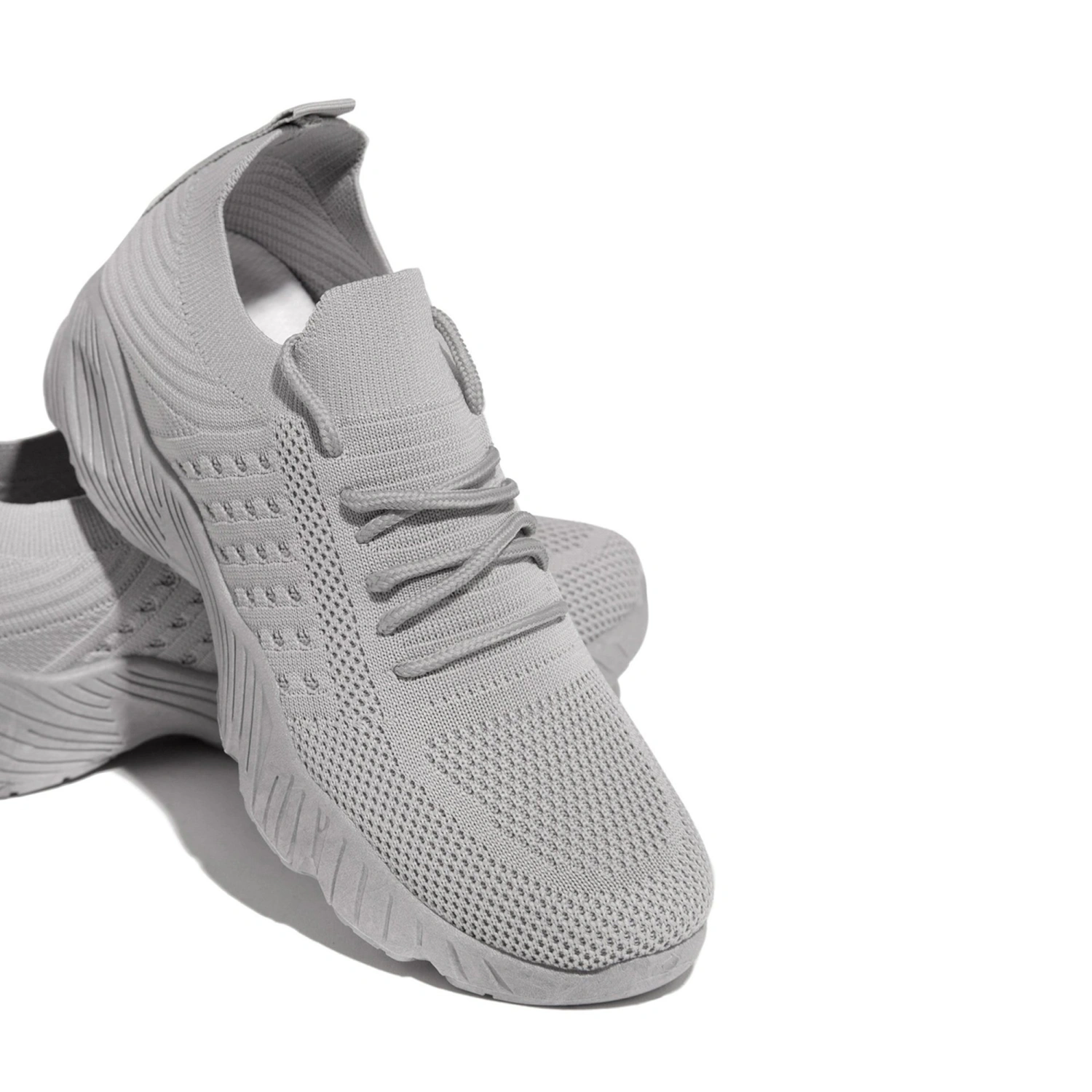 Womens Sneakers Solid Color Breathable Tie-Up Thick Sole Shoes