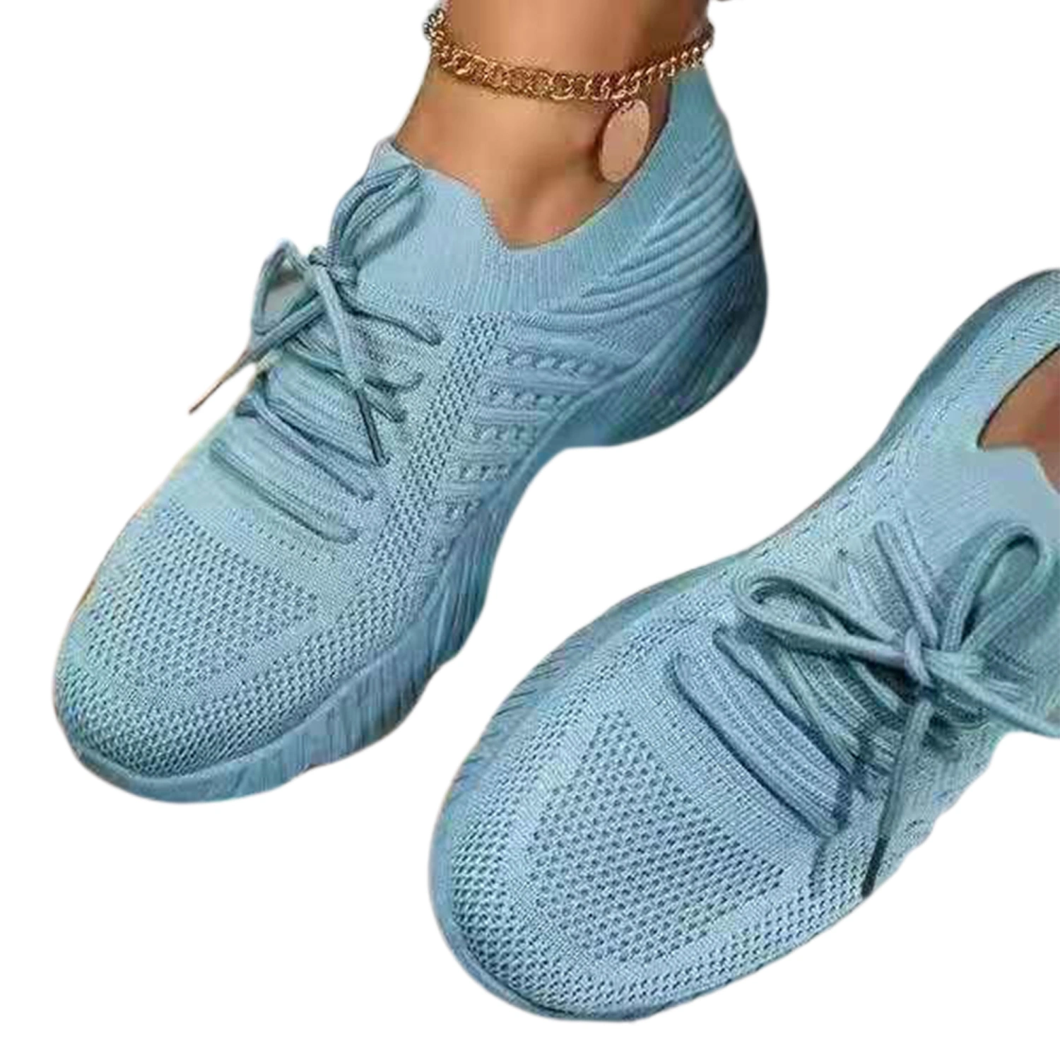 Womens Sneakers Solid Color Breathable Tie-Up Thick Sole Shoes