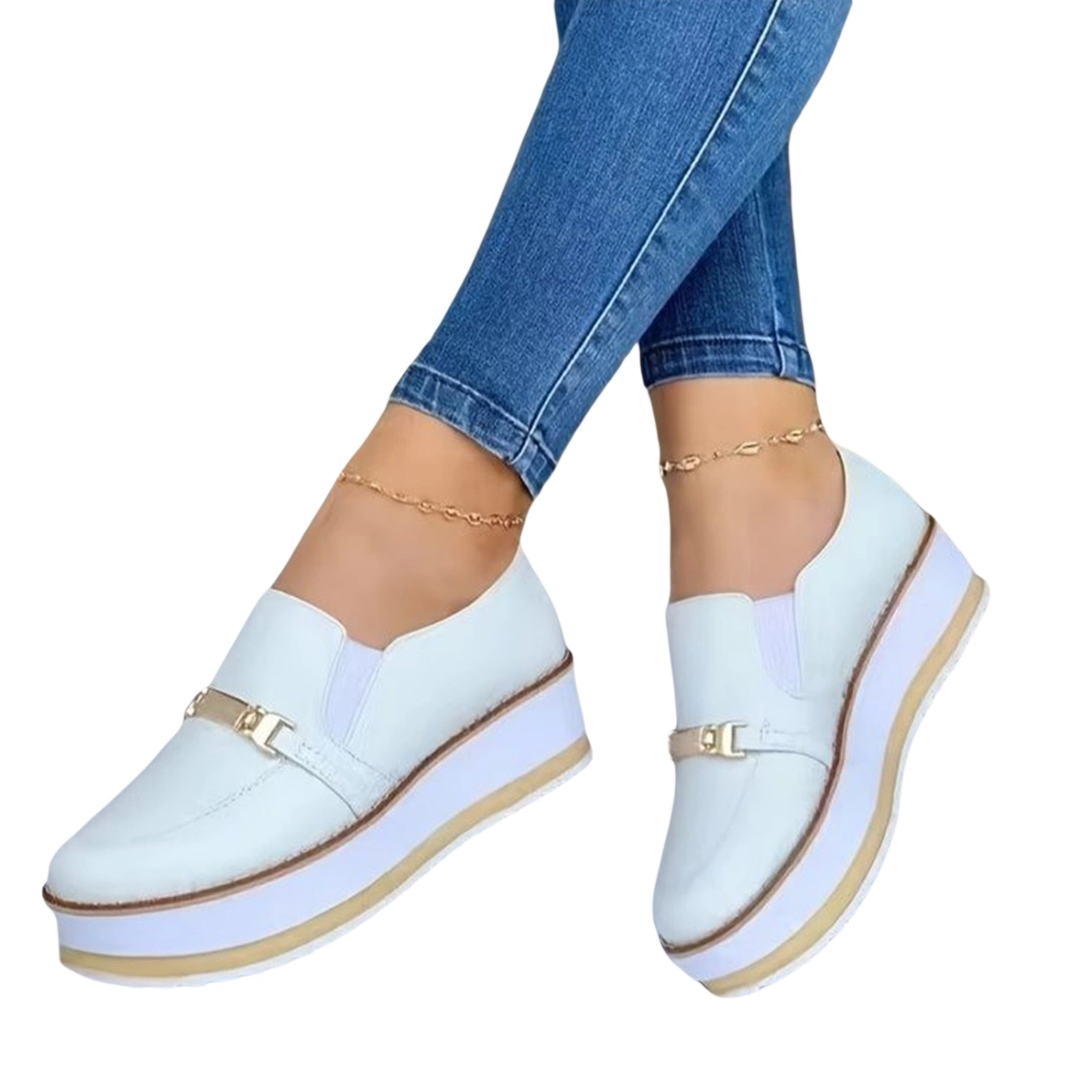 Women Platform Shoes, Elegant Contrast Color Non-slip Slip-on Shoes
