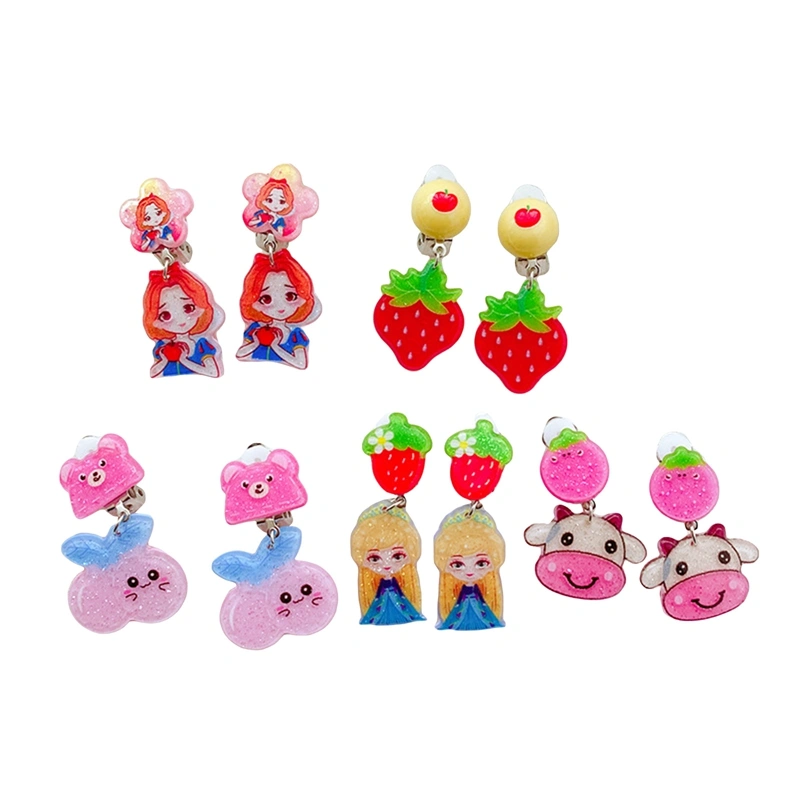 Clip On Earrings for Little Girls, Bling Cartoon Earrings Sets