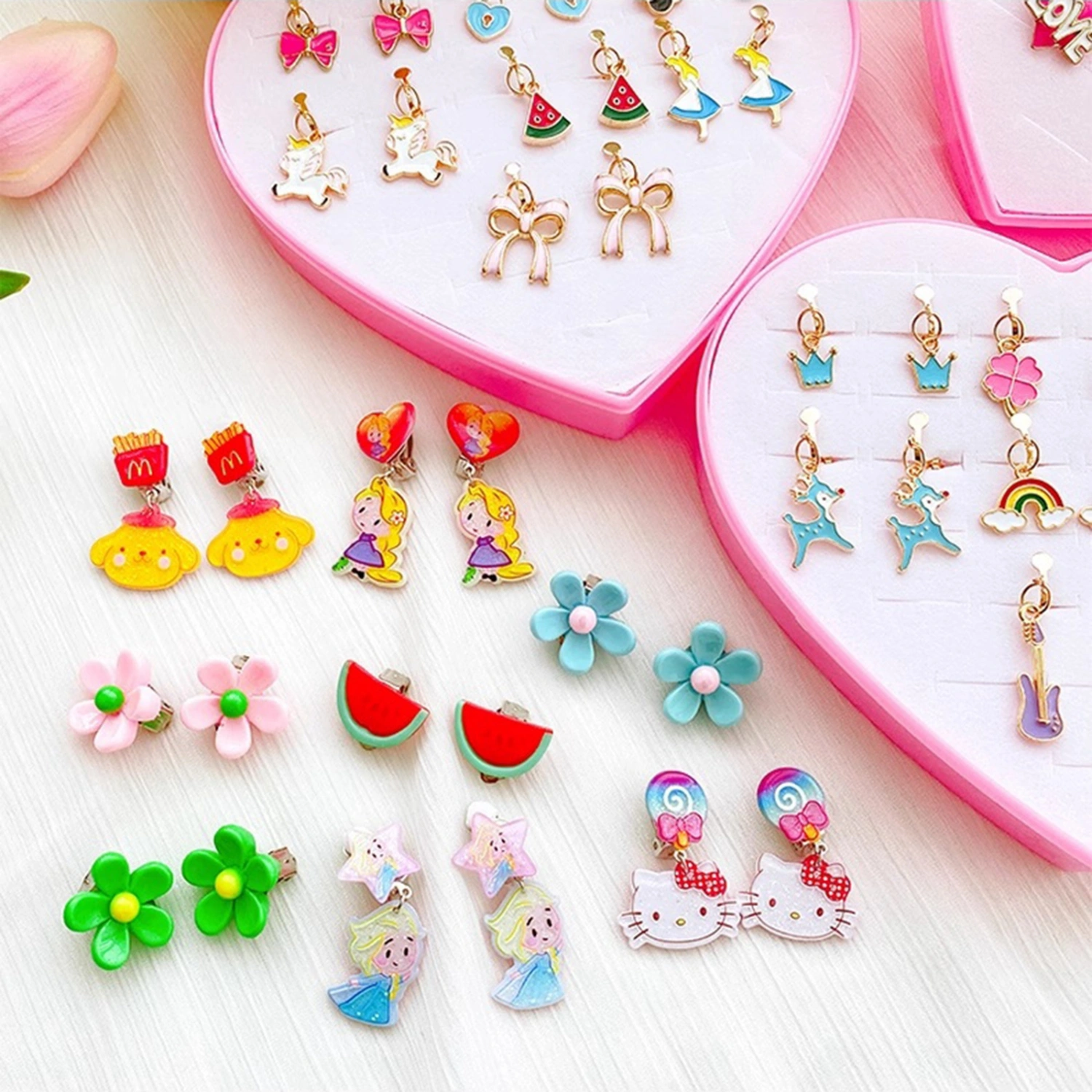 Clip On Earrings for Little Girls, Bling Cartoon Earrings Sets