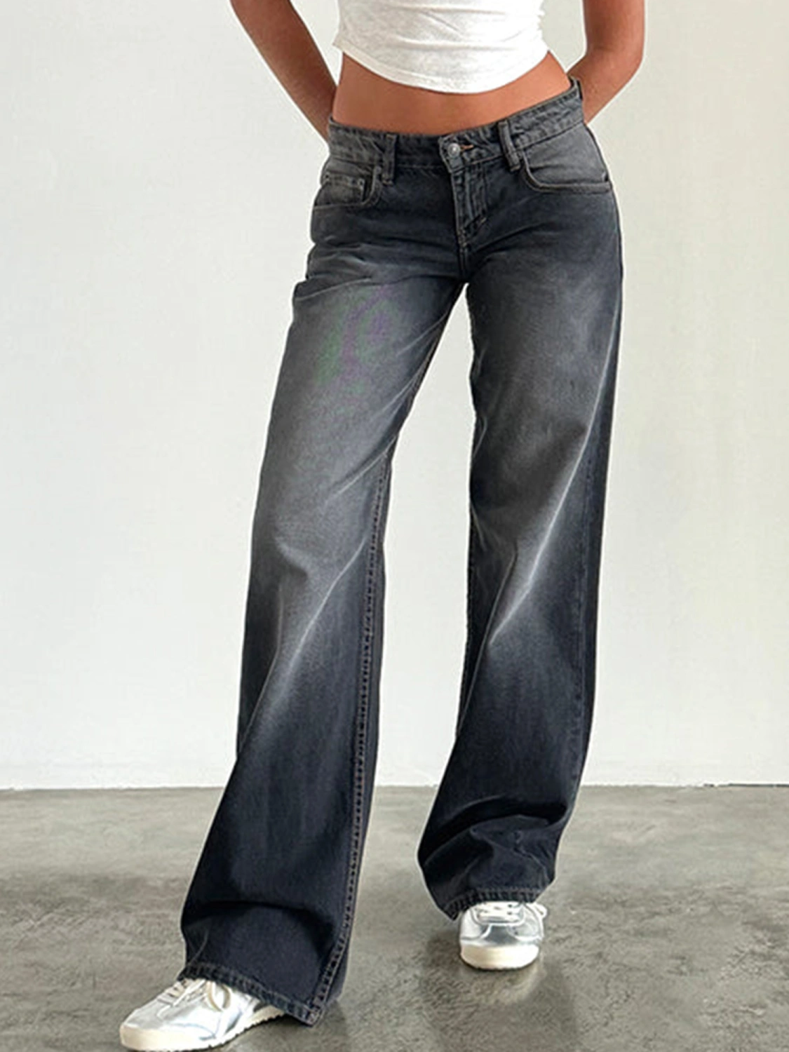 Women Casual Low Rise Jeans Fashion Loose Straight Leg Denim Pants