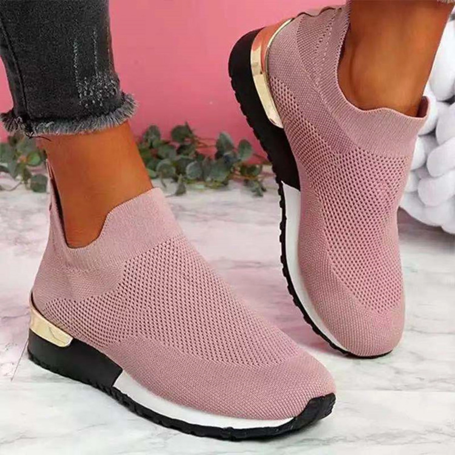 Womens Walking Shoes Casual Mesh-Comfortable Slip On Tennis Sneakers 
