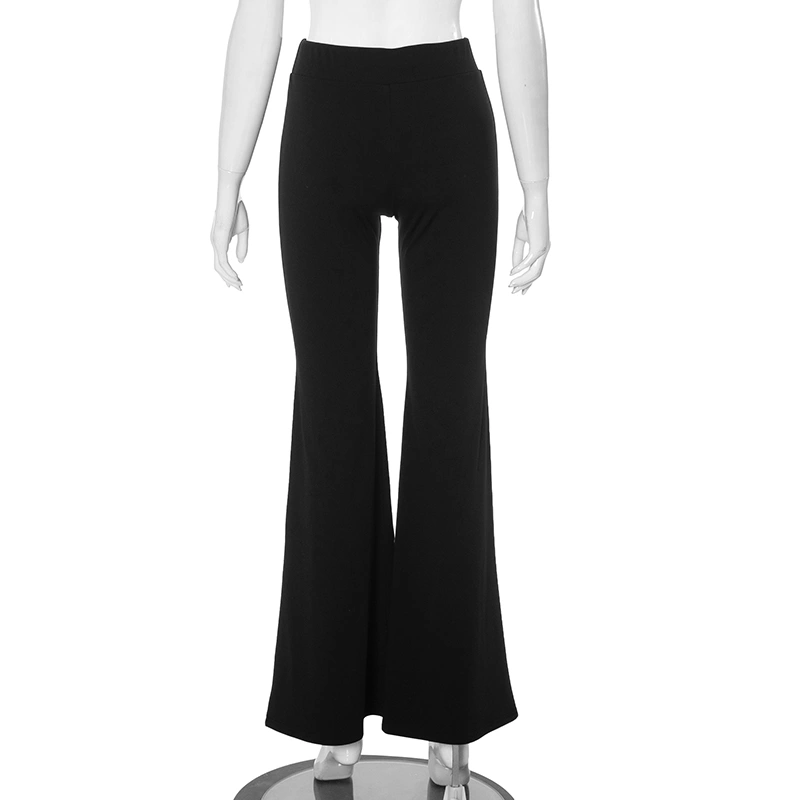 Women Flare Pants Solid Color Drawstring High Waist Trousers