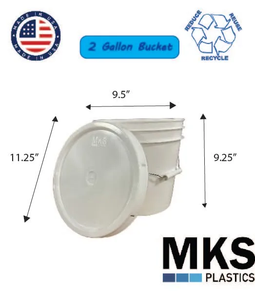 2 Gallon Bucket & Lid -70 Mil -All Purpose Pail - Made in The USA - Muli-Purpose - Food Grade - Contains No BPA Plastic - Recyclable. (White, 1)