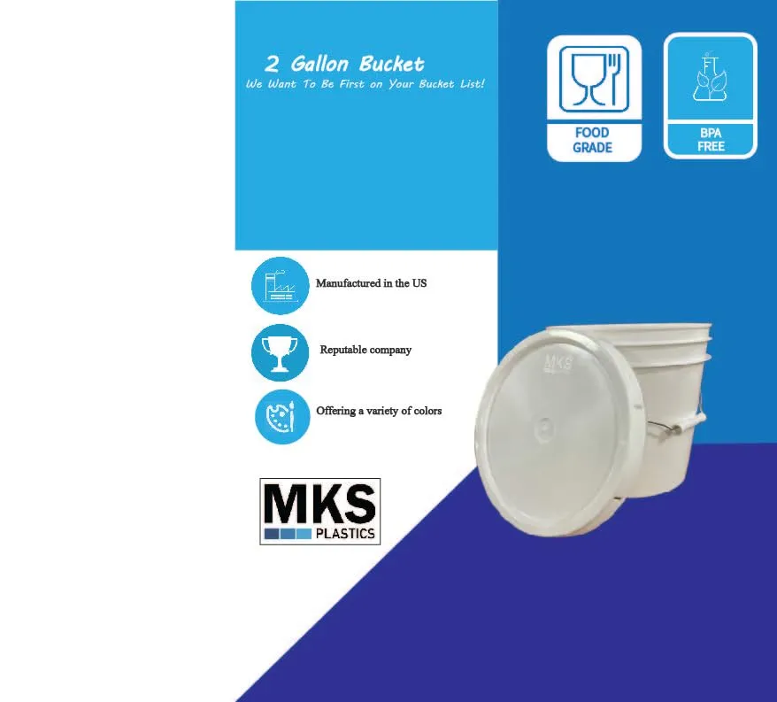 2 Gallon Bucket & Lid -70 Mil -All Purpose Pail - Made in The USA - Muli-Purpose - Food Grade - Contains No BPA Plastic - Recyclable. (White, 1)