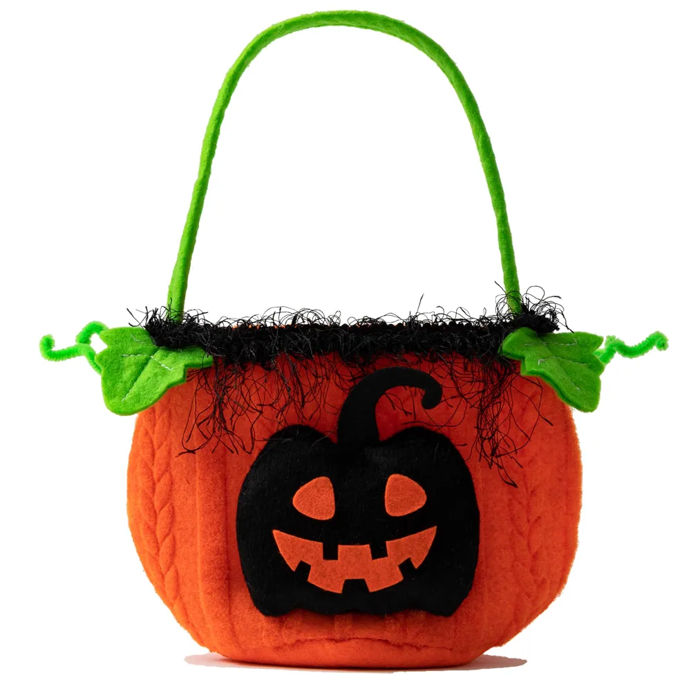 Halloween Trick or Treat Bag, Pumpkin Plush Candy Tote Bucket Multipurpose Portable Collapsible Reusable Goody Bucket - Best Halloween Party choice