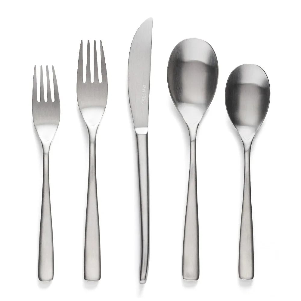 over&back 20pc Curved Flatware Cutlery Set - Comes with 4 Dinner Forks, 4 Salad Forks, 4 Dinner Knives, 4 Dinner Spoons, and 4 Teaspoons - 18/8 Stainless Steel - Dishwasher-Safe - Brushed Stainless