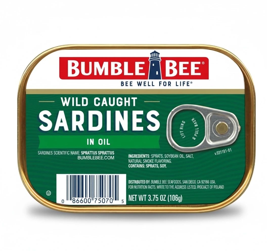 Bumble Bee Sardines in Oil, 3.75 oz Tin - Wild Caught, Gluten Free, Keto, Kosher, Clean Ingredients