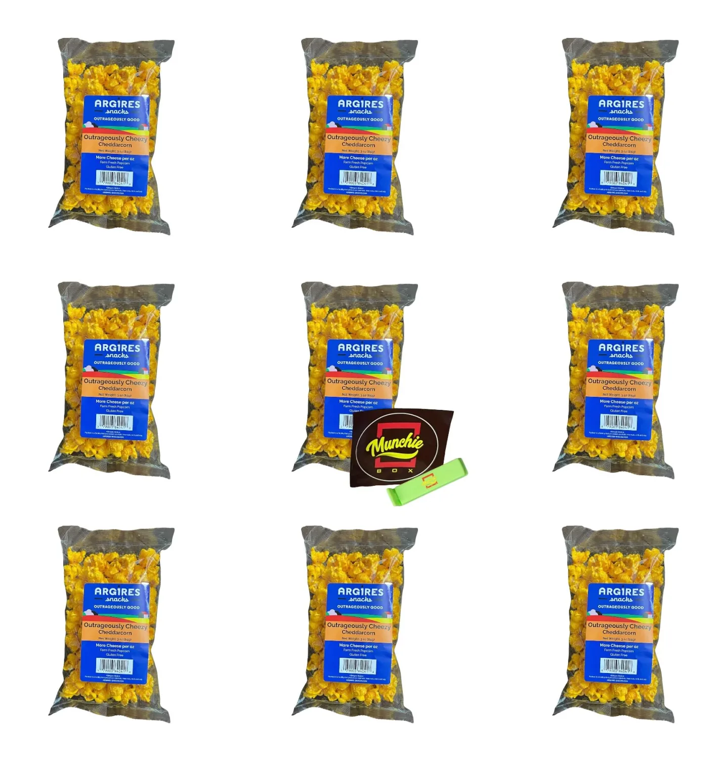 Argires Chicago 9 pack Gourmet Cheddar Cheese Popcorn 3 oz Bags - Chicago Snack House
