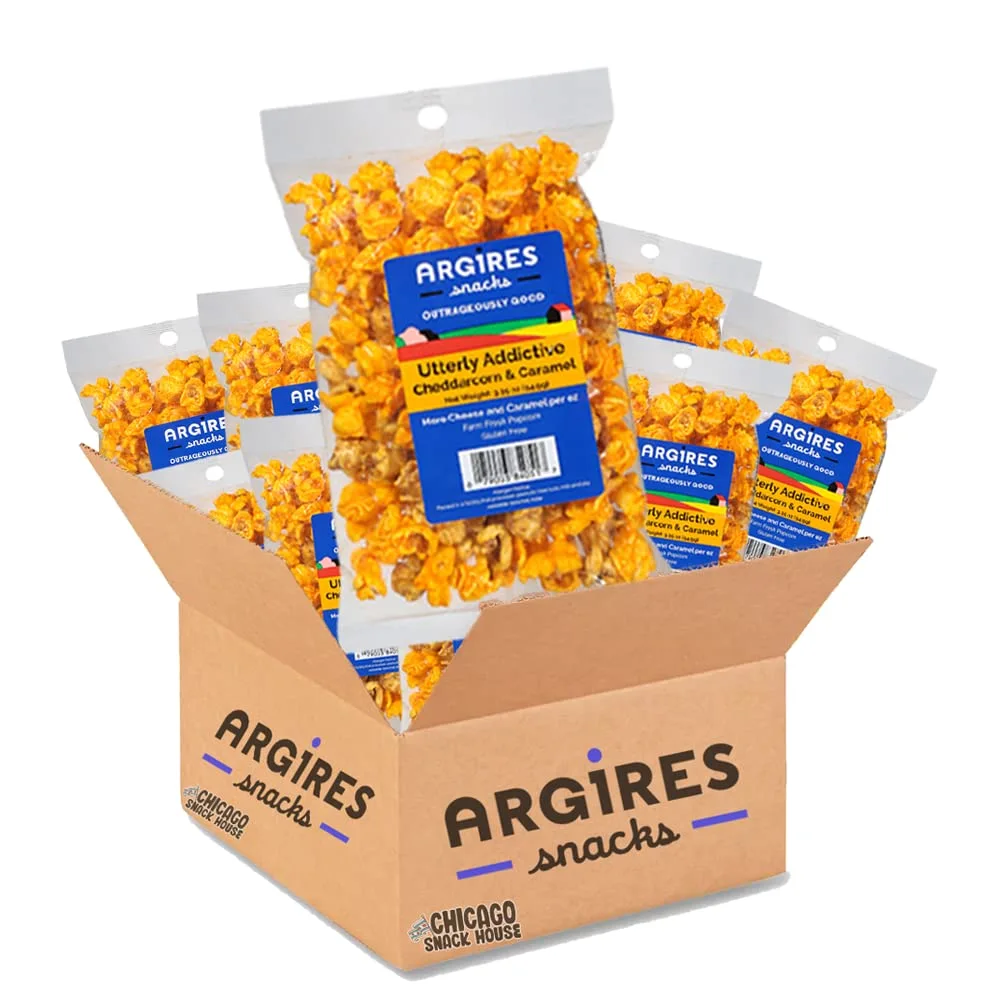 Argires Chicago Popcorn 9 pack Cheddarcorn and Caramel Mix 3 Ounce Bags - Chicago Snack House