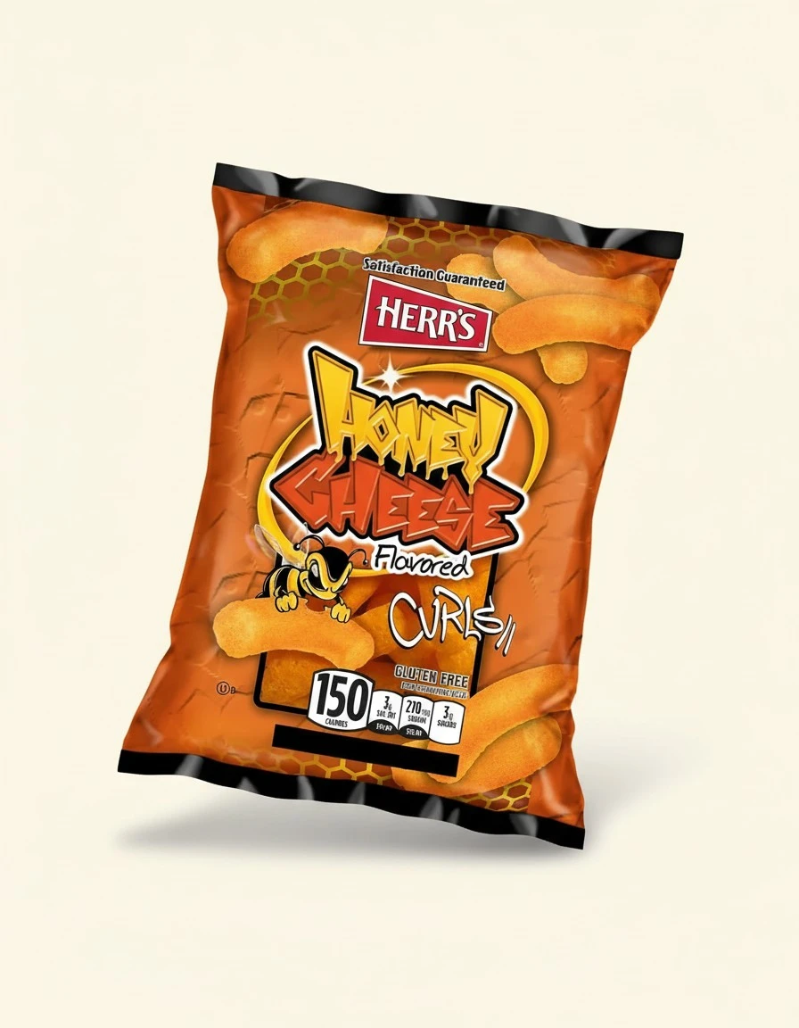 Herr's - HONEY CHEESE CURLS, 1 Oz Pack of 7 bags.