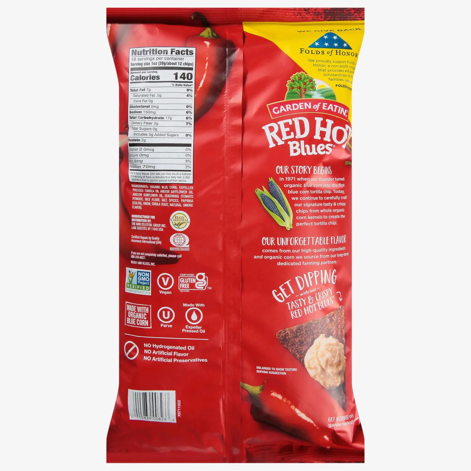 Garden of Eatin' Corn Tortilla Chips, Red Hot Blues, 1 lb bag