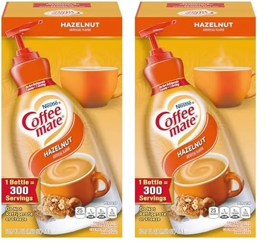 Nestle Coffee mate Coffee Creamer, Hazelnut, Concentrated Liquid Pump Bottle, Non Dairy, No Refrigeration, 50.7 Ounces (Pack of 2)