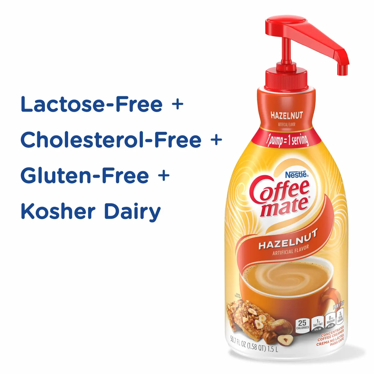 Nestle Coffee mate Coffee Creamer, Hazelnut, Concentrated Liquid Pump Bottle, Non Dairy, No Refrigeration, 50.7 Ounces (Pack of 2)