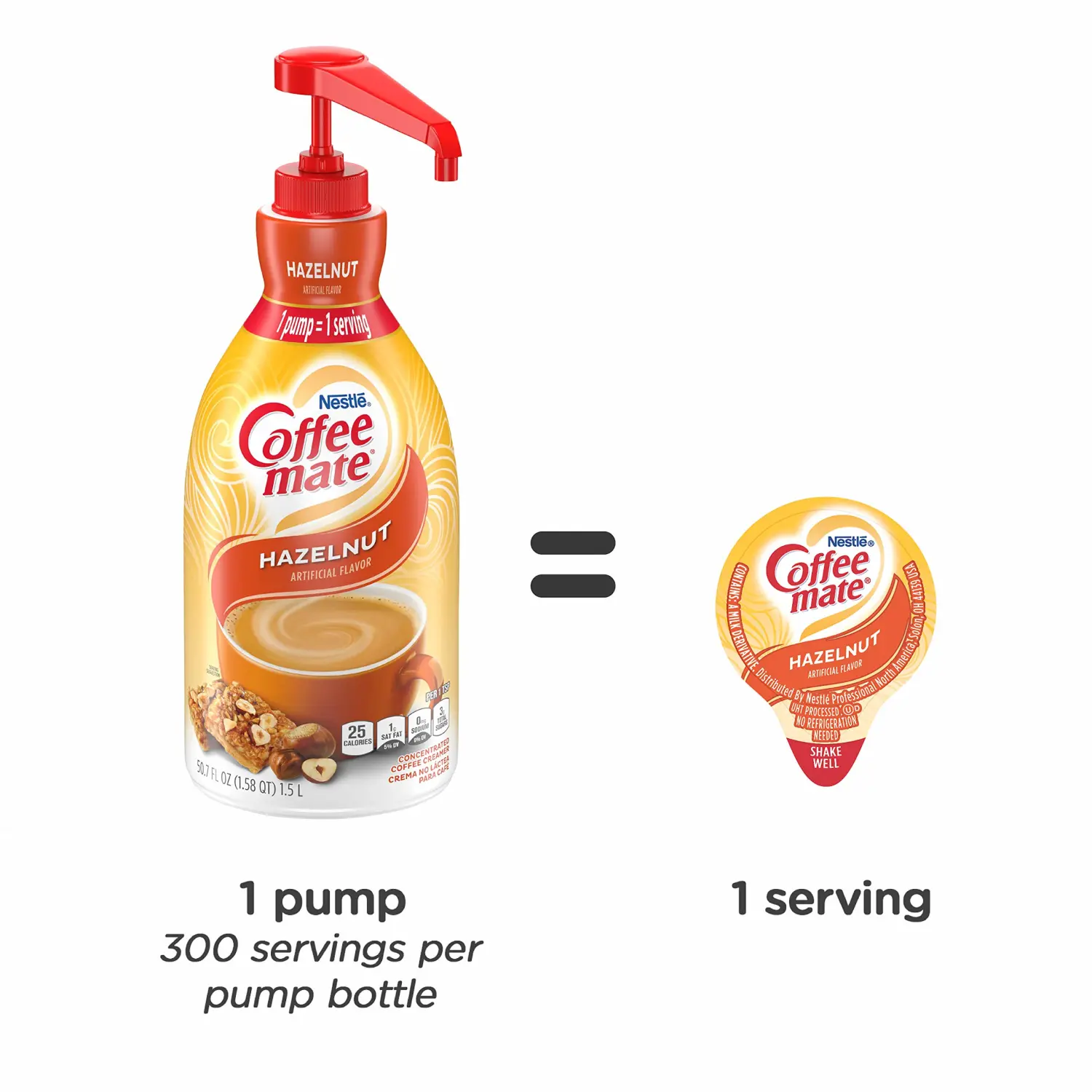 Nestle Coffee mate Coffee Creamer, Hazelnut, Concentrated Liquid Pump Bottle, Non Dairy, No Refrigeration, 50.7 Ounces (Pack of 2)