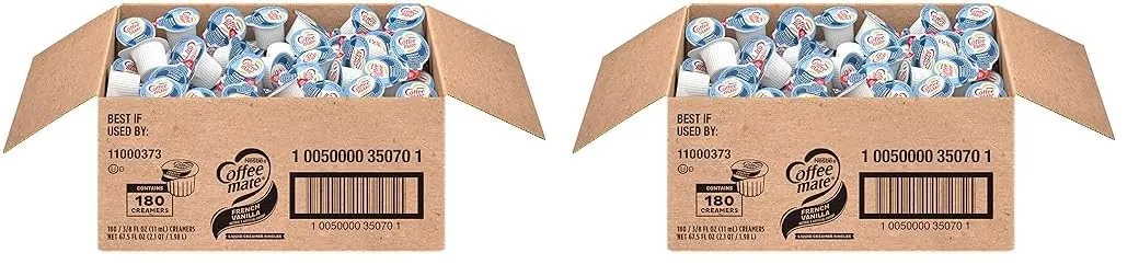 Nestle Coffee Mate Coffee Creamer, French Vanilla, Liquid Creamer Singles, Non Dairy, No Refrigeration, Box of 180 (Pack of 2)