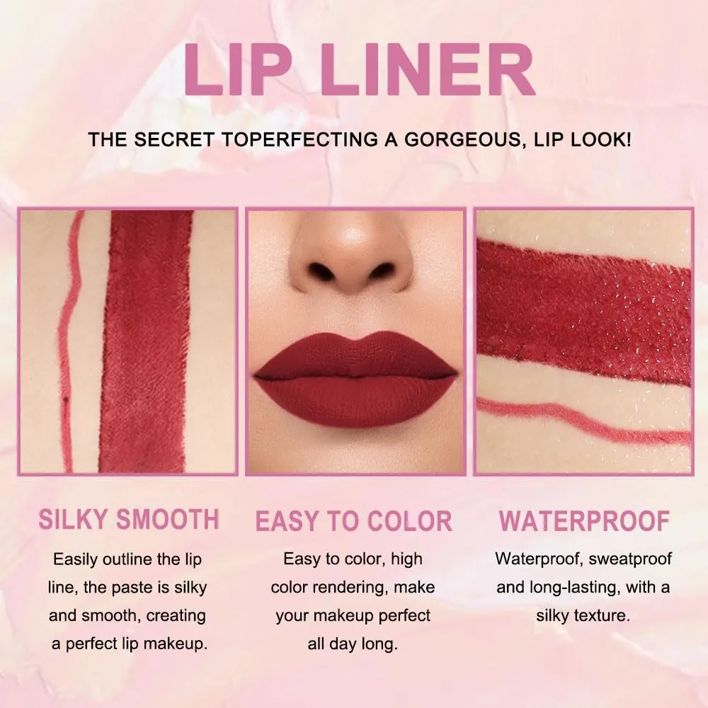 evpct 1Pcs Dark Red Lip Liner and Lipstick Set Kit for Women DNM Matte Lips Kit with Lip Liner Lip Stains Long Lasting Waterproof 24 Hour Lipstick and Lip Liners Combo Lipliners Pencil Set 09#