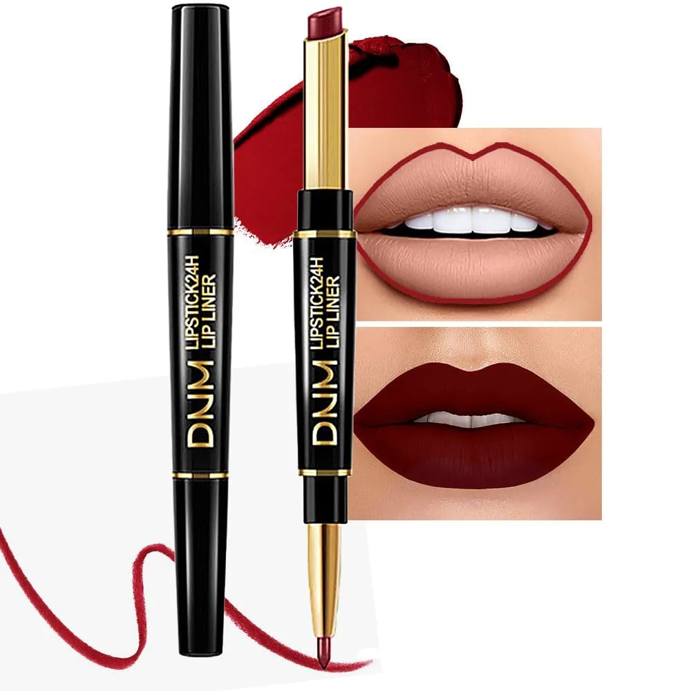 evpct 1Pcs Dark Red Lip Liner and Lipstick Set Kit for Women DNM Matte Lips Kit with Lip Liner Lip Stains Long Lasting Waterproof 24 Hour Lipstick and Lip Liners Combo Lipliners Pencil Set 09#