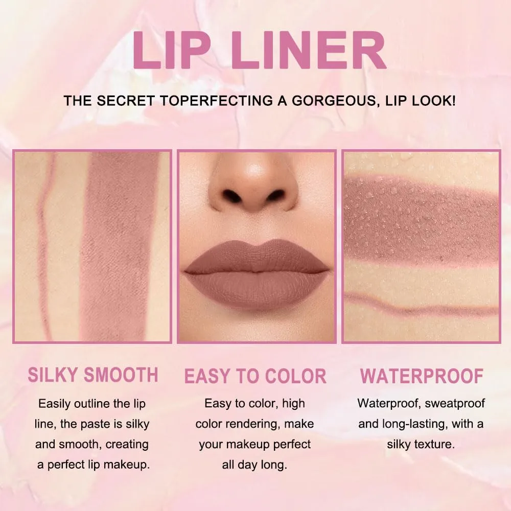 evpct 1Pcs Nude Brown Matte Lip Liner and Lipstick Set Kit for Women - 2 IN 1 Lip Liner & Lipstick - Long Lasting & Waterproof - 24 Hour Lipstick