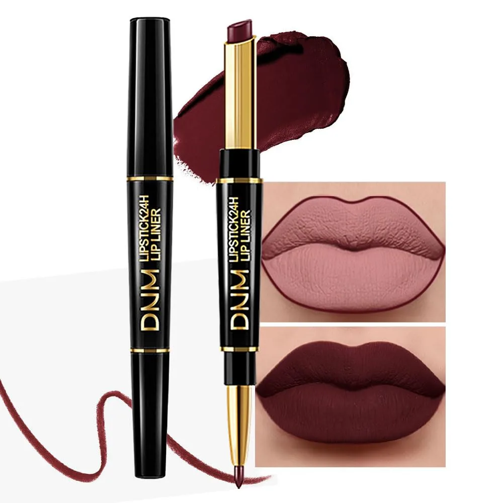 evpct 1Pcs Dark Deep Red Lip Liner and Lipstick Set Kit for Women DNM Matte Lips Kit with Lip Liner Lip Stains Long Lasting Waterproof 24 Hour Lipstick and Lip Liners Combo Lipliners Pencil Set 15#