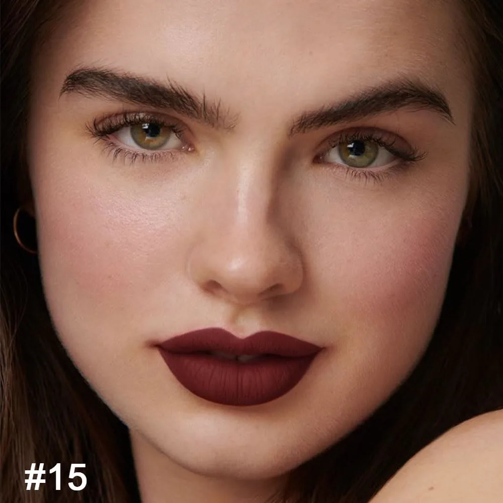 evpct 1Pcs Dark Deep Red Lip Liner and Lipstick Set Kit for Women DNM Matte Lips Kit with Lip Liner Lip Stains Long Lasting Waterproof 24 Hour Lipstick and Lip Liners Combo Lipliners Pencil Set 15#