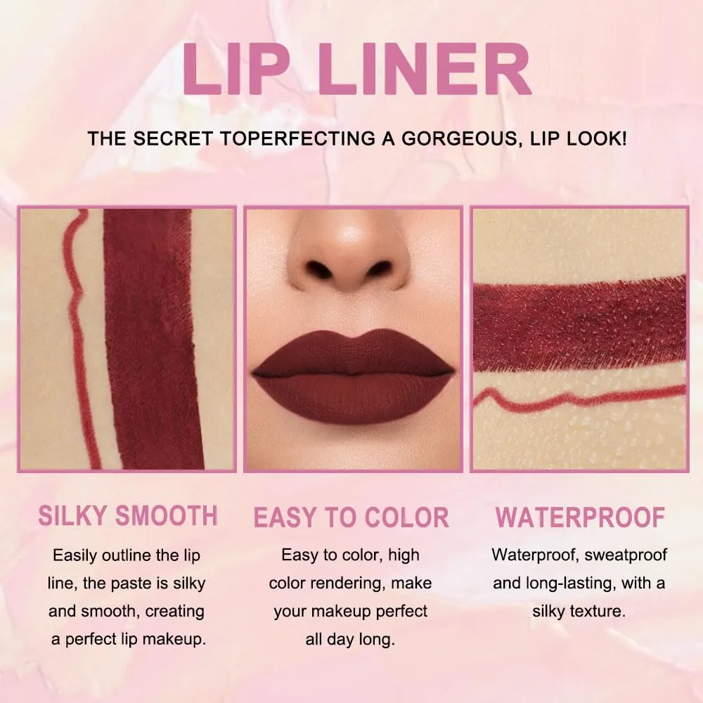 evpct 1Pcs Dark Deep Red Lip Liner and Lipstick Set Kit for Women DNM Matte Lips Kit with Lip Liner Lip Stains Long Lasting Waterproof 24 Hour Lipstick and Lip Liners Combo Lipliners Pencil Set 15#