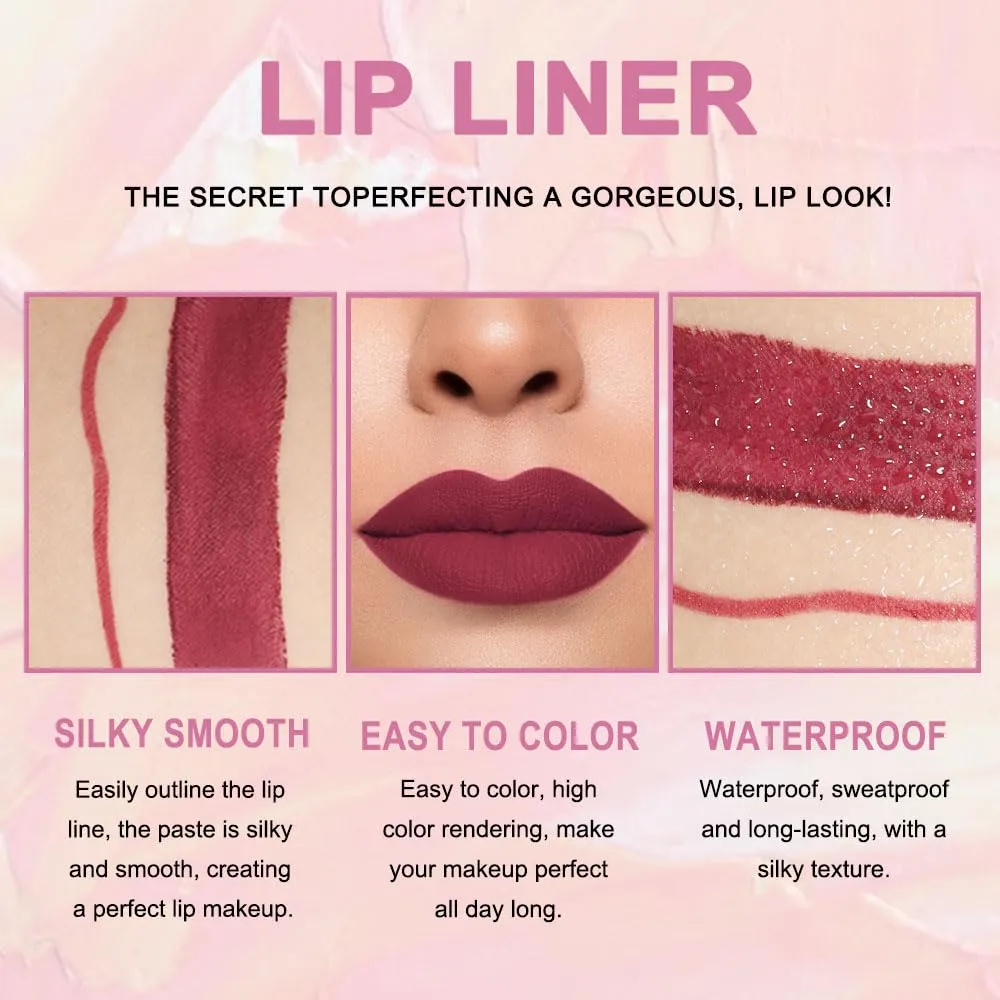 evpct 1Pcs Dark Plum Wine Red Lip Liner and Lipstick Set Kit for Women DNM Matte Lips Kit with Lip Liner Lip Stains Long Lasting Waterproof 24 Hour Lipstick and Lip Liners Combo Lipliners Pencil 06#