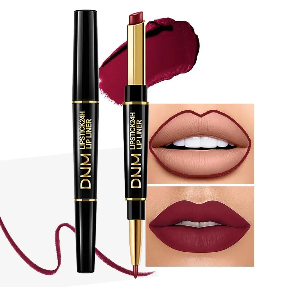 evpct 1Pcs Dark Plum Wine Red Lip Liner and Lipstick Set Kit for Women DNM Matte Lips Kit with Lip Liner Lip Stains Long Lasting Waterproof 24 Hour Lipstick and Lip Liners Combo Lipliners Pencil 06#