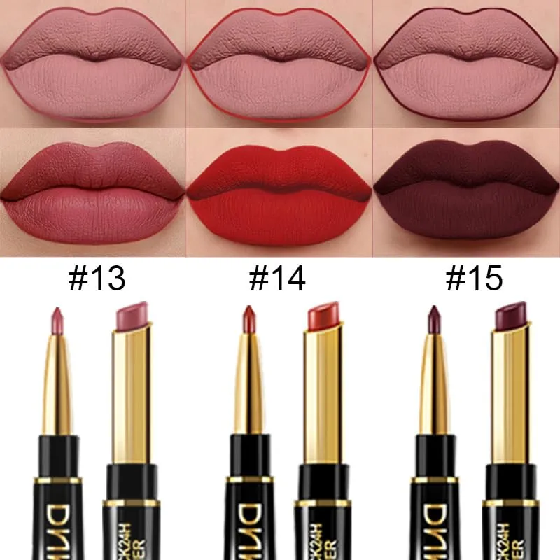 evpct 3Pcs Dark Deep Ruby Mauve Red Lip Liner and Lipstick Set Kit for Women DNM Matte Matt 24 Hours Lipstick Pen and with Lip Liner Pencil Set Long Lasting 24 labial labiales mate 24 horas originales